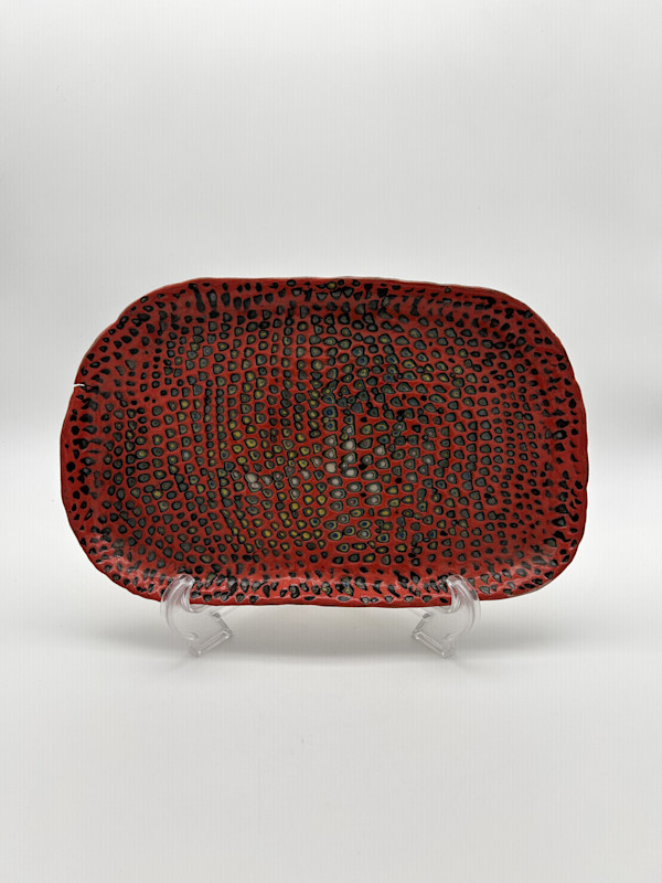 Plate, Engobe Layers with Kamakurabori by Rumiko "Rumi"  Tsuda Estate