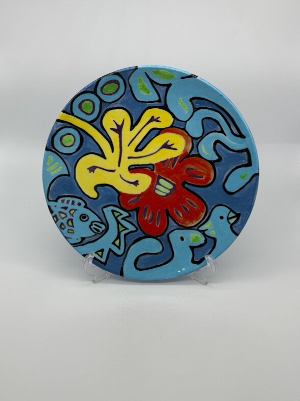 Bird & Flower Plate (1 of 2) Blue by Rumiko "Rumi"  Tsuda Estate