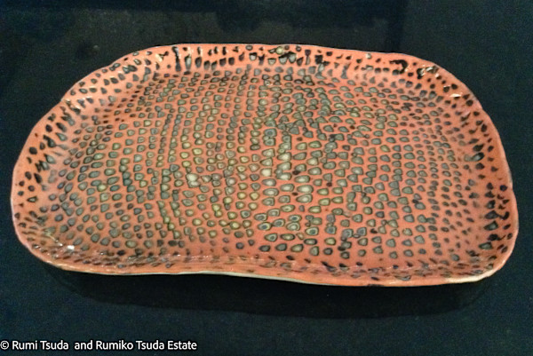Coral, 10 Engobe Layers with Kamakurabori, Plate, #17-46 by Rumi Tsuda