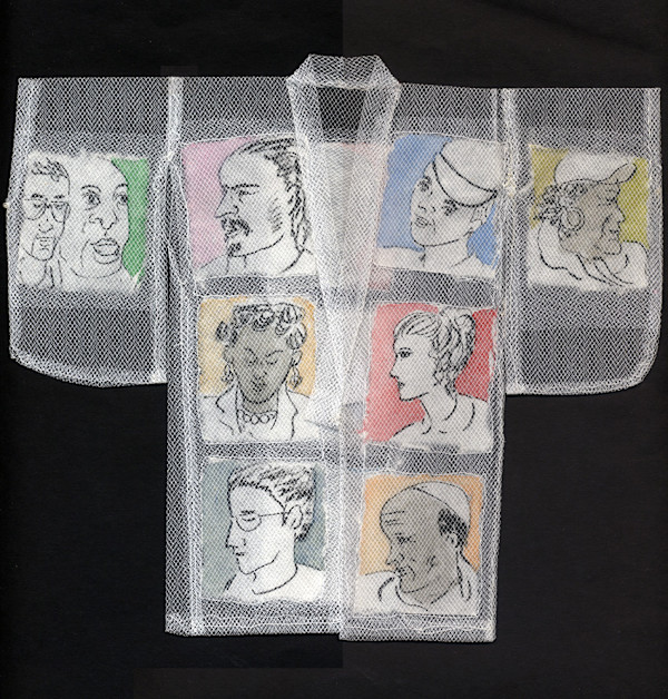 "Kimini" Miniature Kimono with Portrait Sketches by Rumiko "Rumi"  Tsuda Estate, Image 1.