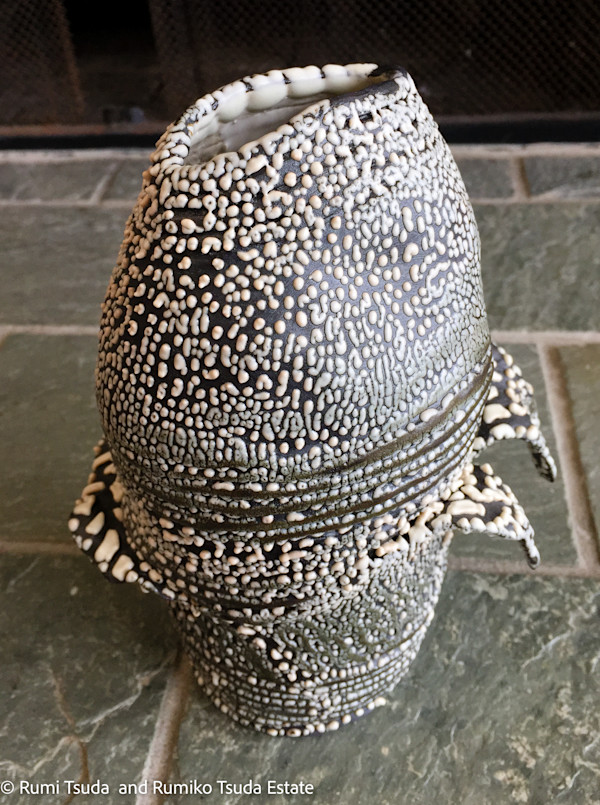 Black Sand Beach, White Clay with Black Under Glaze, Vase by Rumi Tsuda