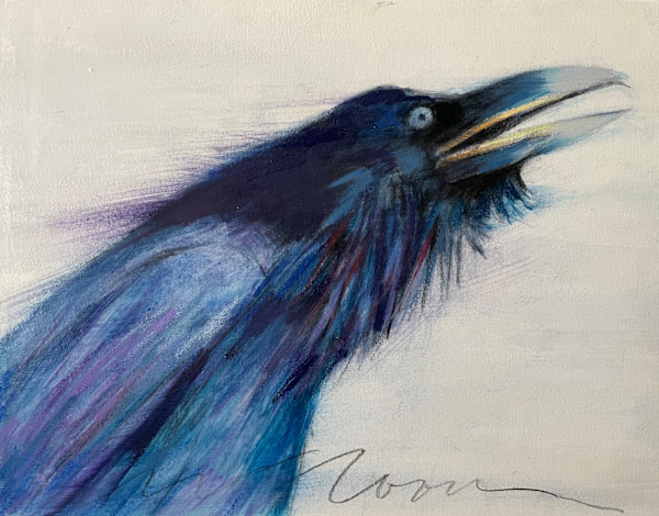 Blue raven cawing by Jeanne Goodman