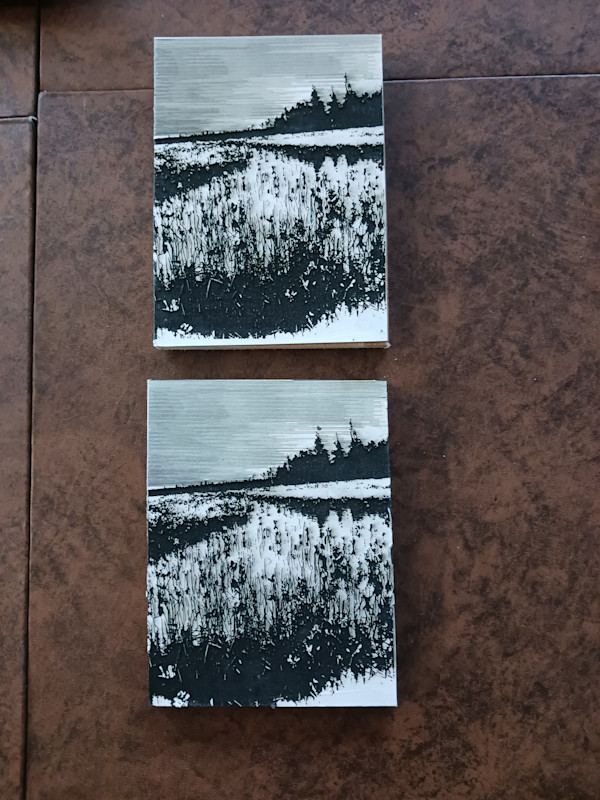 Matboard Engravings Mounted on Wood- Marsh Landscape by dennis gordon