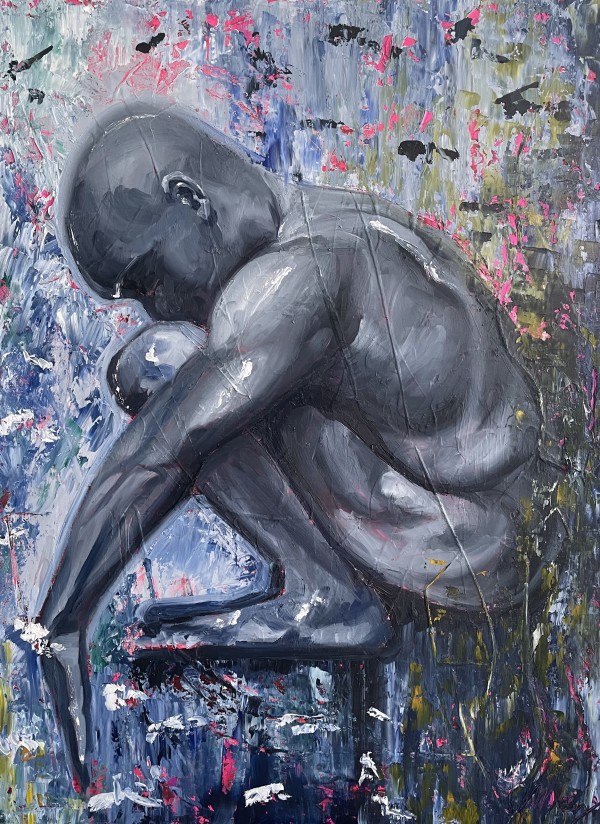 Crouching Figure in Grey by Jeanne May