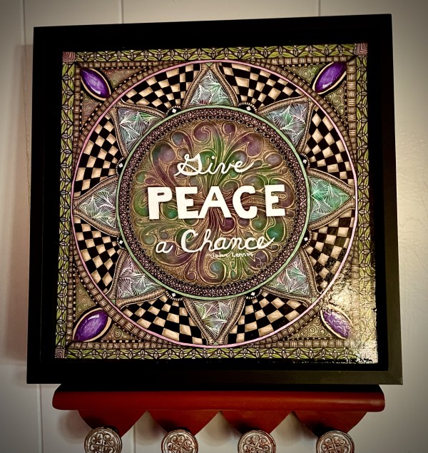 Give Peace a Chance Mandala, Centerpiece with Border Series #4 by Donna Norton