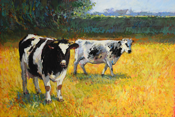 Acrylic, 1996 (Two Cows in Field) by Peter Jooren