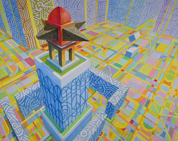 Acrylic, circa 2013 (3D Tower - Linework) by Peter Jooren
