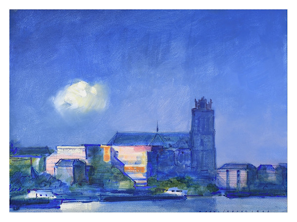 Untitled, Acrylic on Paper, 1996 (Dordrecht Kerk Blauw) by Peter Jooren