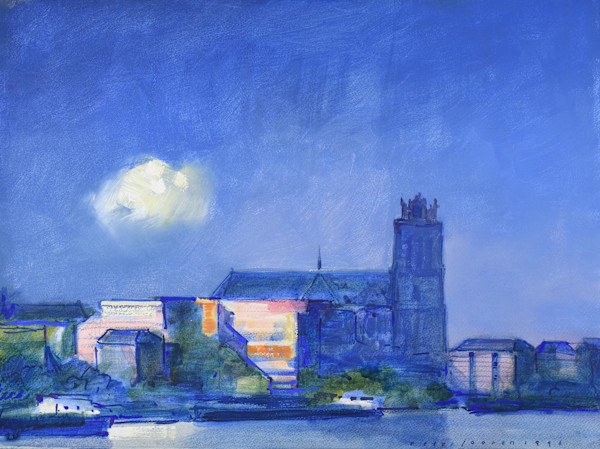 Gouache, 1996 (Dordrecht Kerk Blauw) by Peter Jooren
