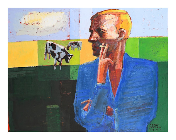 Untitled, Acrylic, 1995 (Grid-Dutch Farmer & Cow) by Peter Jooren