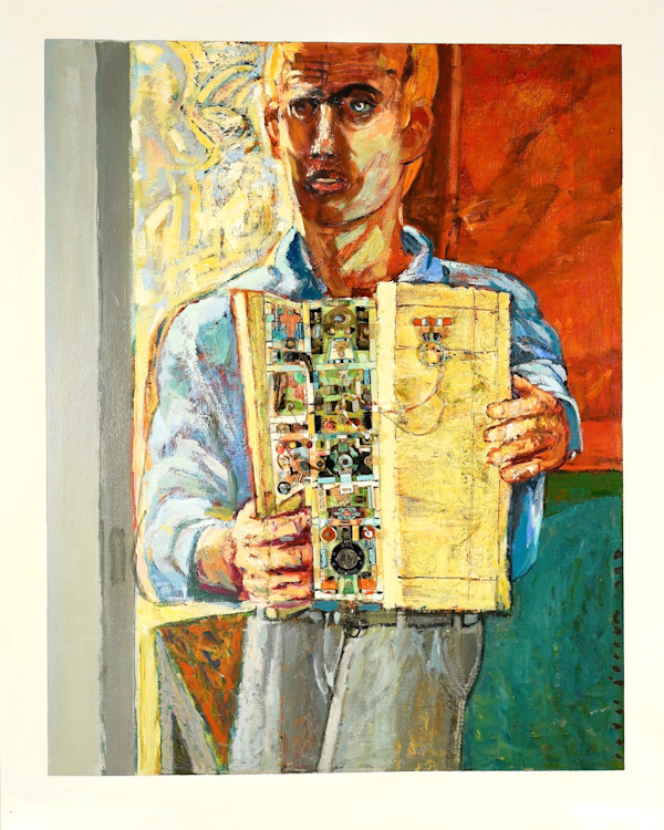 Oil on Wood Panel, 1990 (Man with Accordion) by Peter Jooren, Image 1.