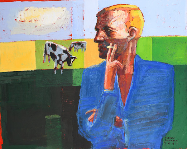 Acrylic, 1995 (Grid-Dutch Farmer & Cow) by Peter Jooren