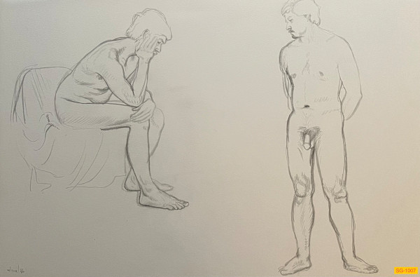 Untitled (Art students drawing a nude male model, narrative) by Spence Guerin