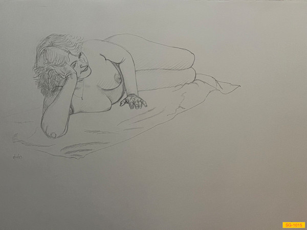 Untitled (Art students drawing a nude female model, narrative) by Spence Guerin