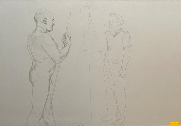 Untitled (Art students drawing a nude male model, narrative) by Spence Guerin