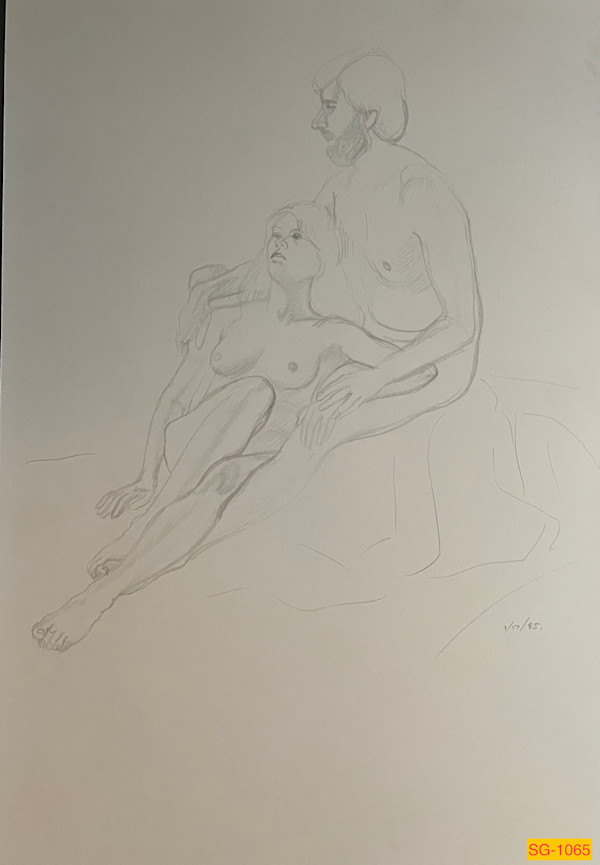 Untitled (Art students drawing a nude female & male model, narrative) by Spence Guerin
