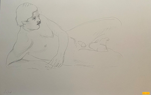 Untitled (Art students drawing a nude male model, narrative) by Spence Guerin
