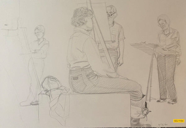 Untitled (Art students drawing a female model, narrative) by Spence Guerin