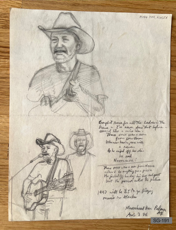 Hobo Jim Alaska Balladeer at Moosehead Bar in Palmer Alaska by Spence Guerin