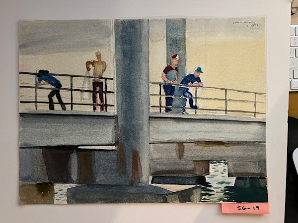 Sebastian Inlet Fishermen Under the Bridge, One with Cast Net by Spence Guerin