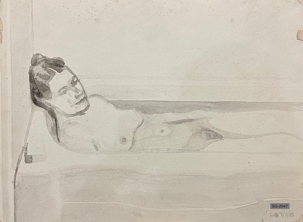 Untitled ( ink wash of Deb in tub) by Spence Guerin