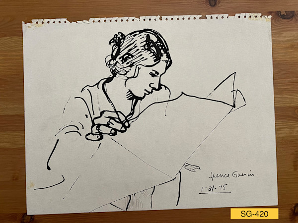 Deborah Reading the Anchorage Daily News by Spence Guerin