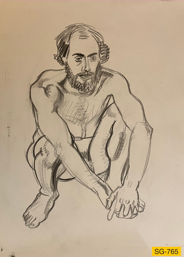 Untitled (Figure Drawing, Male Nude Model, Squatting) by Spence Guerin