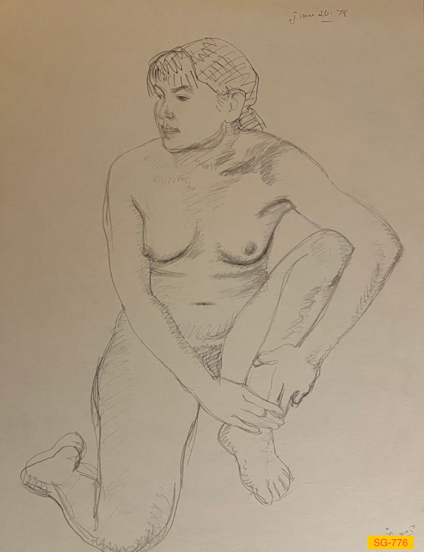 Untitled (Figure Drawing, Female Nude, on One Knee) by Spence Guerin