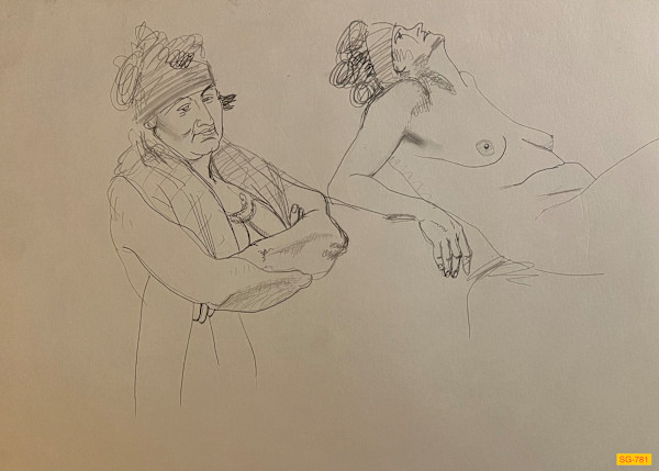 Untitled (Figure Drawing, Female Nude with Bandana, Number 5 of 6) by Spence Guerin