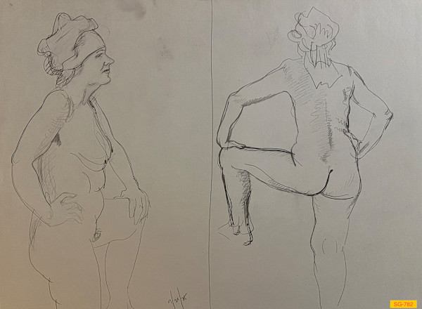Untitled (Figure Drawing, Female Nude with Bandana, Number 6 of 6) by Spence Guerin