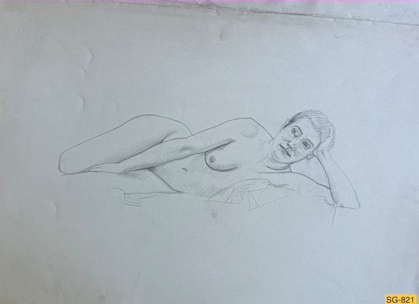Untitled (Reclining nude model resting on her left elbow) by Spence Guerin