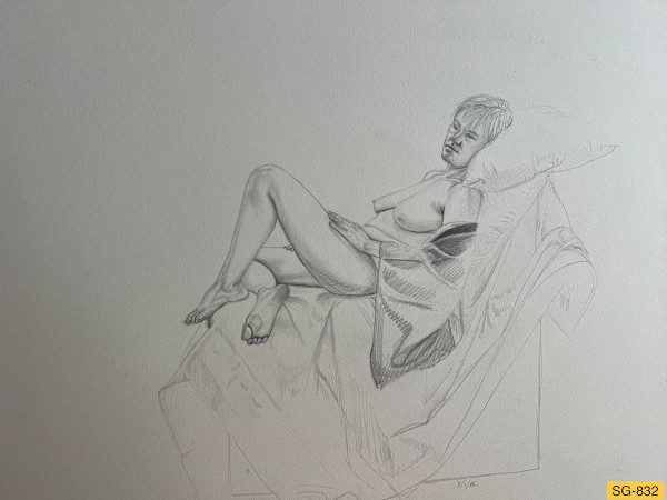 Untitled (Nude female model Rebecca in easy-chair pose) by Spence Guerin