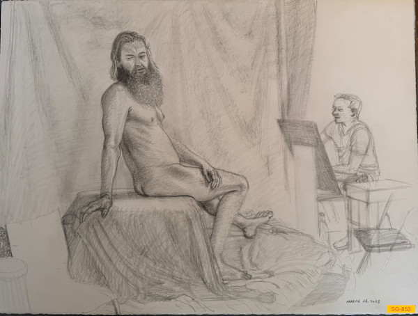Untitled (Figure Drawing, Nude Male Model with a Beard) by Spence Guerin