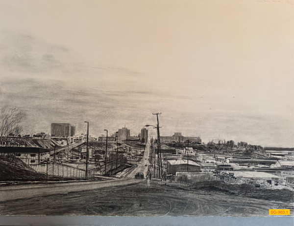 View of Anchorage in 1986, Sheet 1 of 2,  Looking West Up East 3rd Avenue into Downtown by Spence Guerin