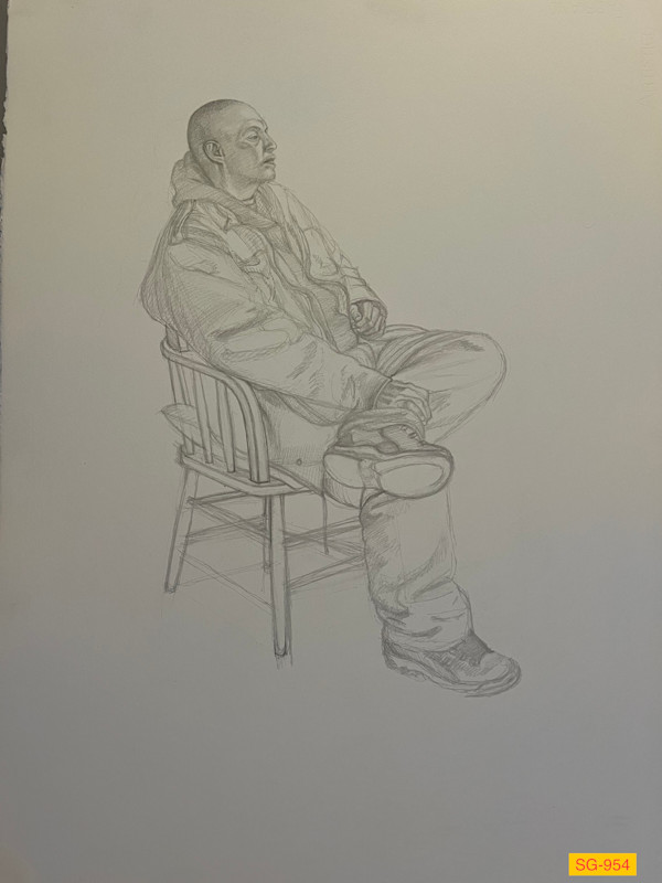 Untitled (male model, wearing heavy jacket, seated) by Spence Guerin