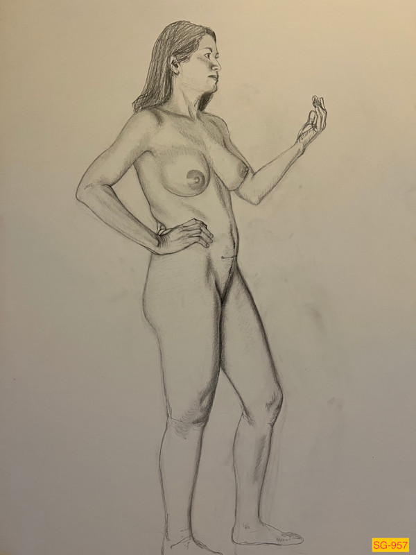 Untitled (female nude, standing, right hand on her hip, left arm extended ) by Spence Guerin