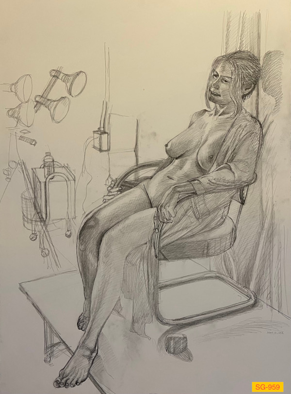 Untitled (female nude with open robe, sitting in chair) by Spence Guerin
