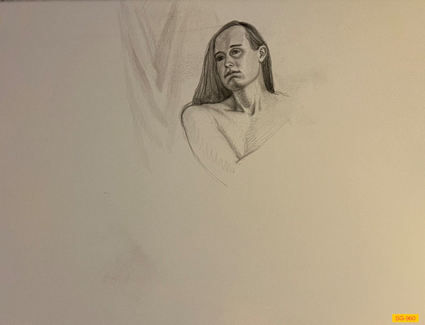 Untitled (female nude, head and shoulders, unfinished drawing) by Spence Guerin