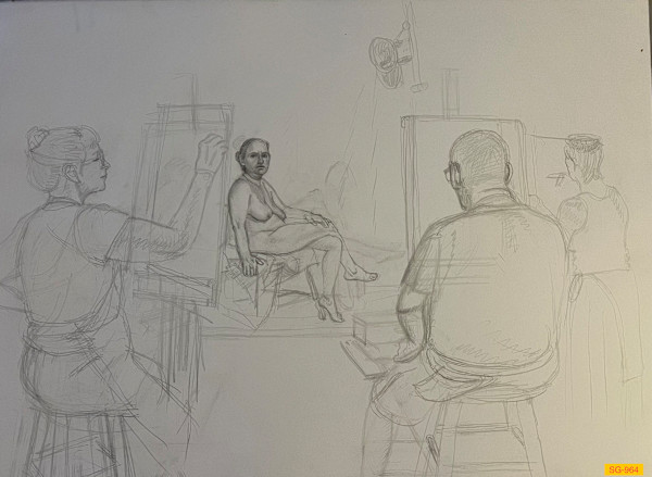 Untitled (Art students drawing a nude female model) by Spence Guerin