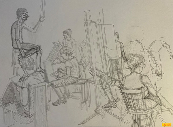 Untitled (Art students drawing male nude model) by Spence Guerin