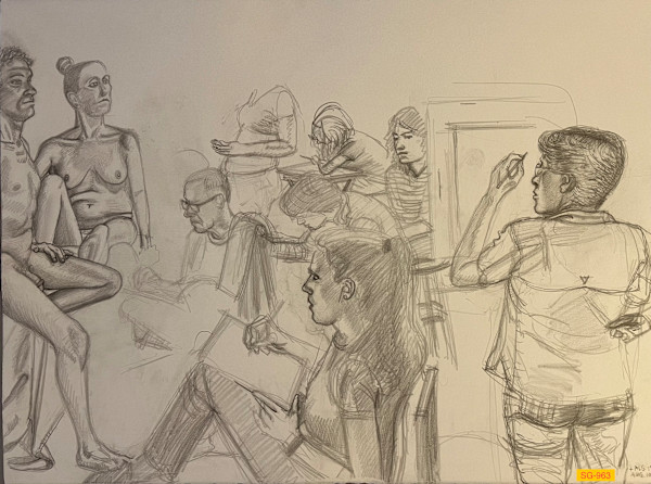 Untitled (Art students drawing nude male and female models) by Spence Guerin