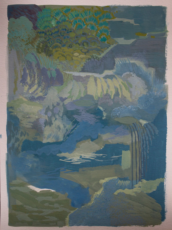 Blue land with cascade by Lia Zuvilivia
