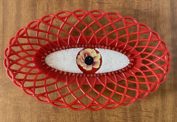 Eyeplate Basket (red w rose) by Mary Jo Karimnia, Image 1.