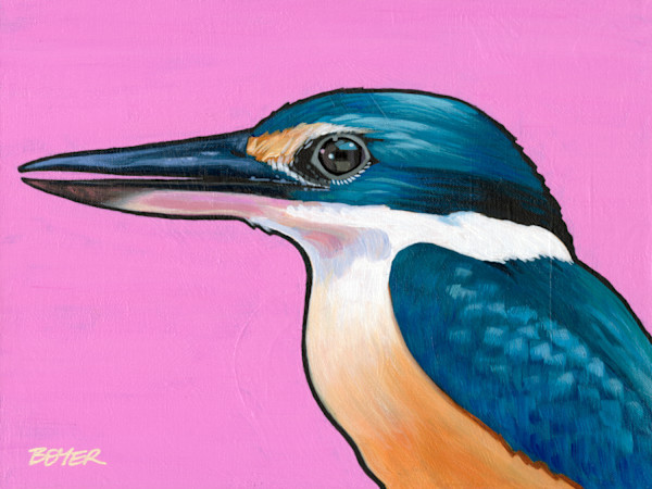 Sacred Kingfisher on Pink by Susy Boyer