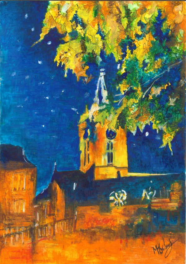 Town church at Night by michelle