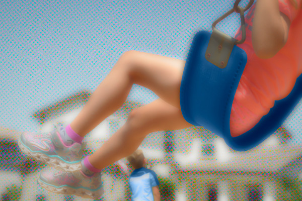 Swinging higher, Ben Day world by Kate Brogdon