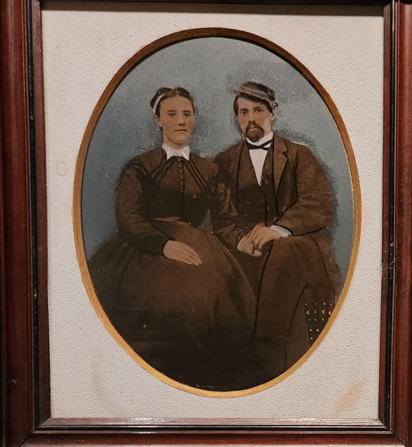Young married couple in brown
