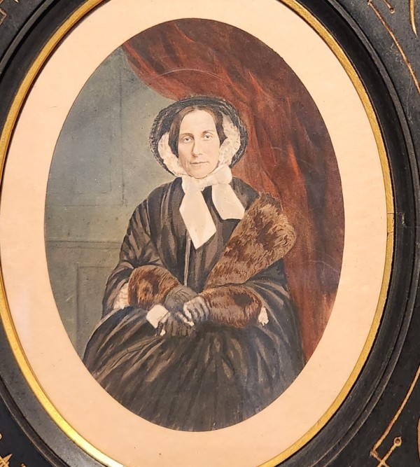 Elegant woman in black with furs
