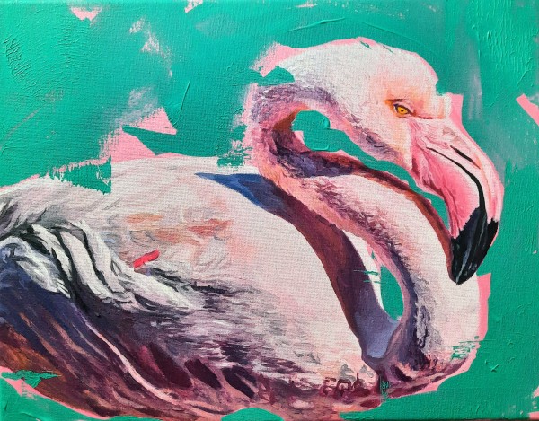 Bubblegum Flamingo in Miami Blue by Gabriela Morales