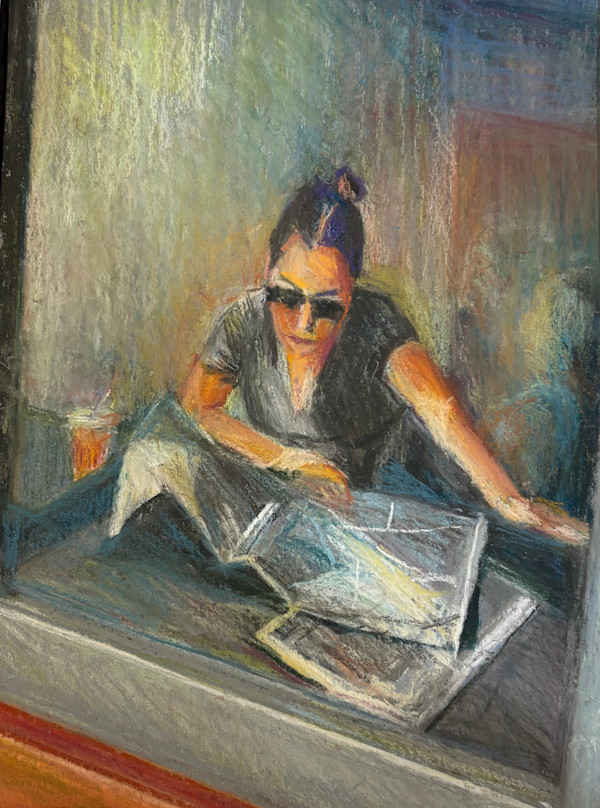 Reading the paper at Lulu's by Barbara  Abram